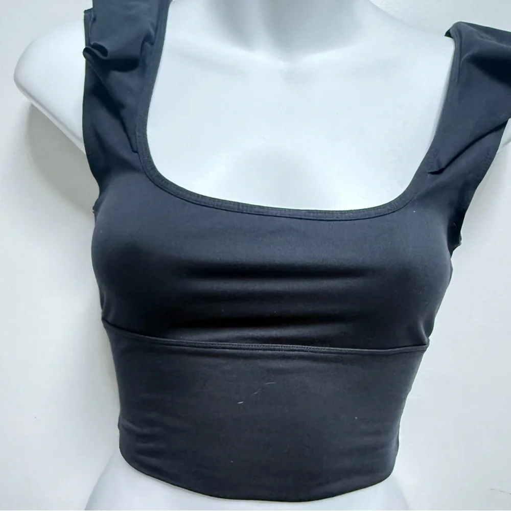 Free People Black Ruffled Crop Tank Top